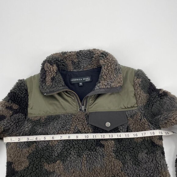 Veronica Beard Jeans Kylan Green Camo Sherpa Jacket Pullover Faux Fur Womens XS - Picture 6 of 10